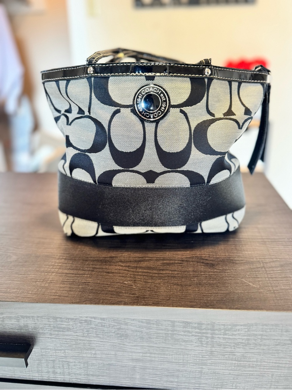 Coach Black & Cream Signature Canvas Small Tote
